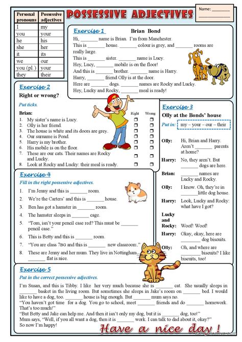 Possessive Adjectives: English ESL worksheets pdf & doc