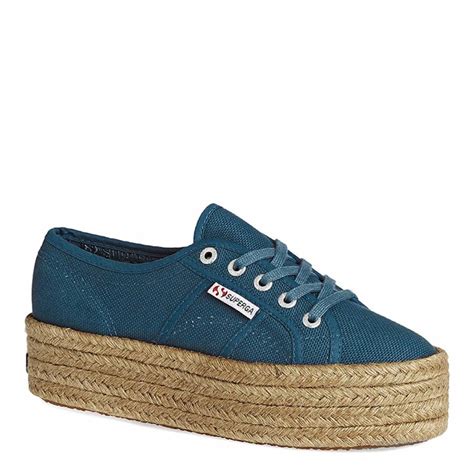 Women's Blue Smokey Canvas Flatform Espadrille Trainers - BrandAlley