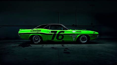 Wallpaper Dodge Challenger green race car 1920x1080 Full HD 2K Picture, Image
