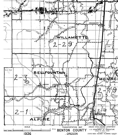 Transportaion for Benton County 1936 Map - Benton County Oregon • mappery