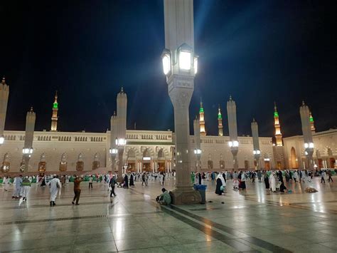 Medina, Saudi Arabia, Oct 2022 - Beautiful view of Masjid Al Nabawi Madinah in night lights ...