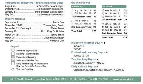 Spring Isd Calendar | Qualads