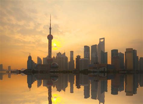 Shanghai Bund Landmark Urban Landscape at Sunrise Skyline Stock Image ...