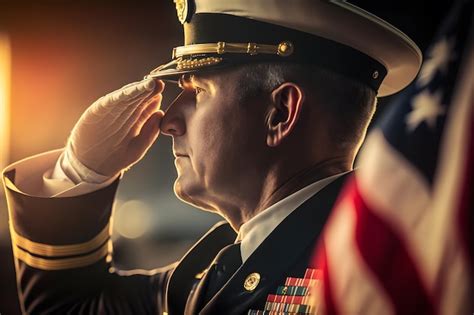 Premium AI Image | View of a veteran saluting the flag of the United ...