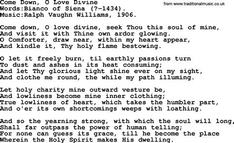 Pentecost Hymns, Song: Come Down, O Love Divine - lyrics and PDF