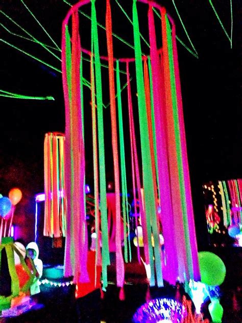 Neon flagging tape on hulla hoop, glow party decoration | Glow party | Pinterest | Glow party ...