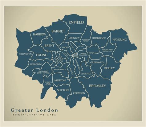 Modern Map - Greater London labelled districts administrative area UK ...