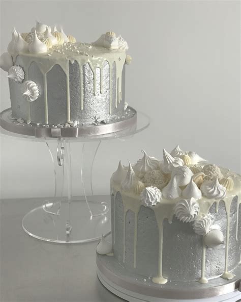 Silver buttercream cake meringue kisses chocolate drip cake bespoke ...