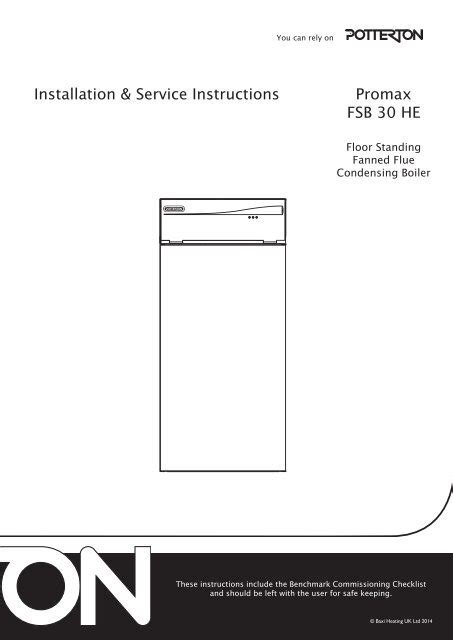 Installation & Service Instructions Promax FSB 30 HE - Potterton