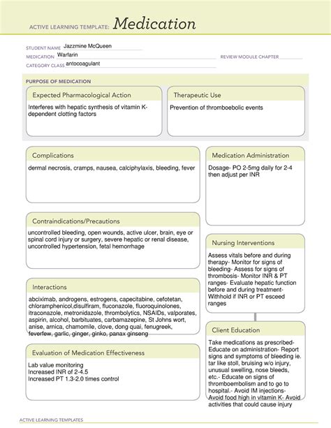 Warfarin Ati Medication Template