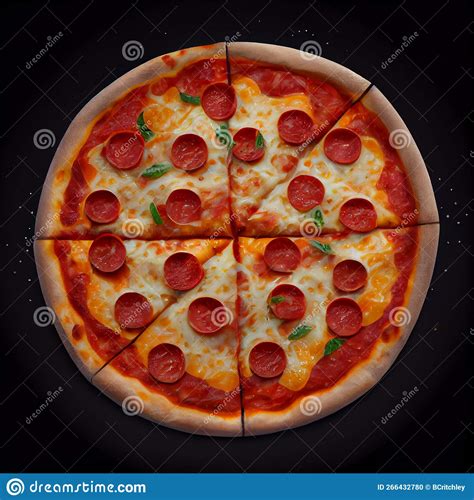 Perfect Cheesy Round Cut Sliced Pizza Slices on Black Background Fast Food Stock Illustration ...