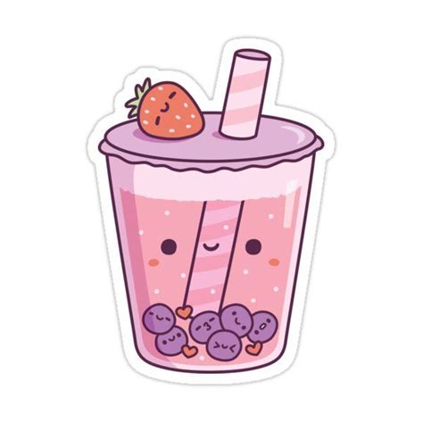 "Kawaii Strawberry Milk Boba Tea" Sticker for Sale by rustydoodle ...