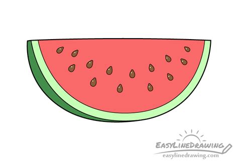 How to Draw a Watermelon Slice Step by Step - EasyLineDrawing