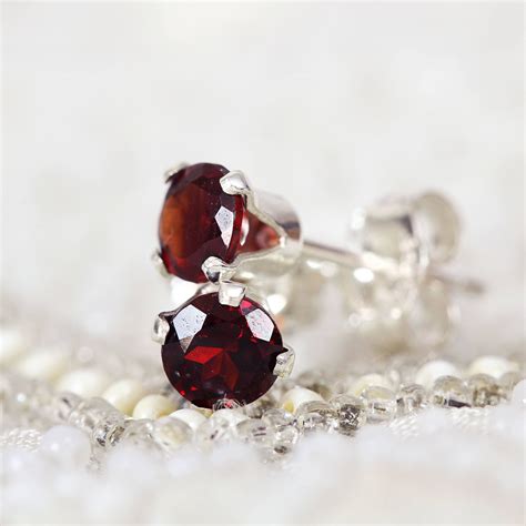 Red Garnet Earrings - Red Stud Earrings