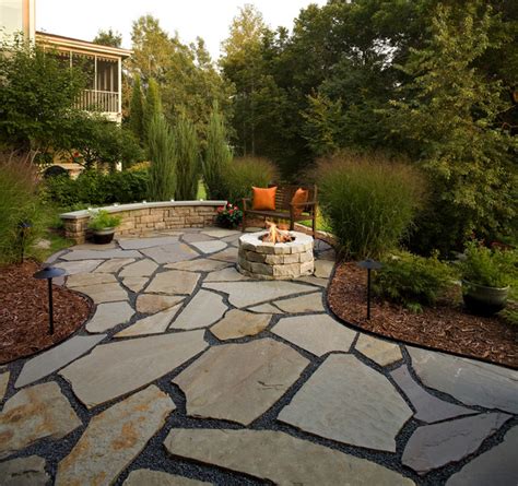 Flagstone Patio and Natural Stone Fire Pit - Traditional - Patio ...