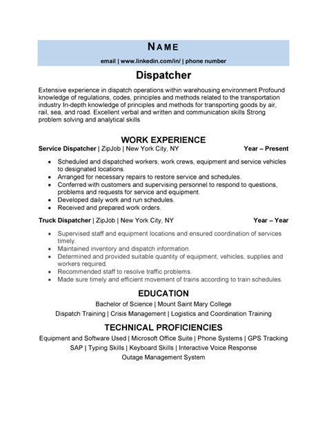 Dispatcher Resume Example & 3 Job Tips | ZipJob