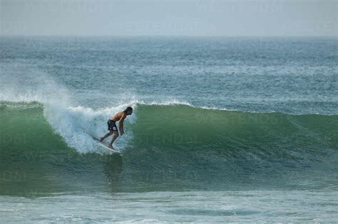 Surfing, Weligama Bay, South Coast, Sri Lanka, Asia stock photo