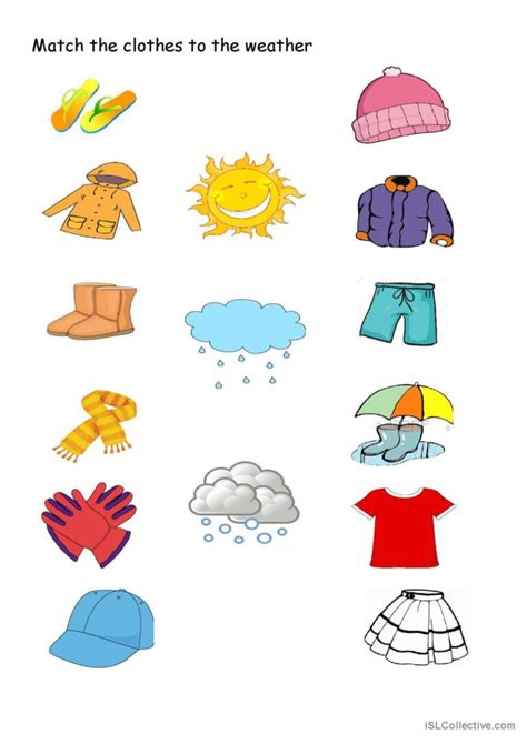 Match the clothes to the weather: English ESL worksheets pdf & doc