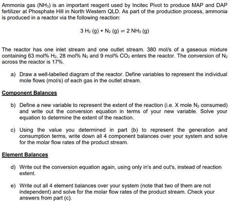 Solved Ammonia gas (NH3) is an important reagent used by | Chegg.com