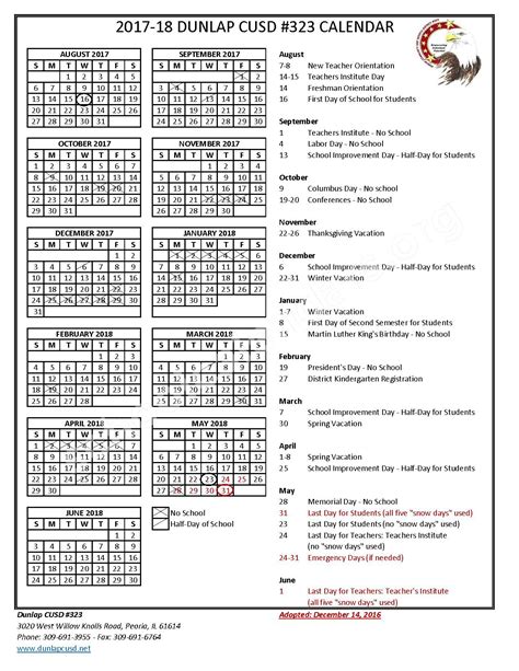 2017 - 2018 School Calendar | Dunlap Community Unit School District 323 – Peoria, IL