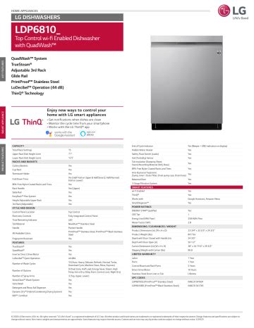 LG LDP6810SS Dishwasher Specification Sheet | Manualzz