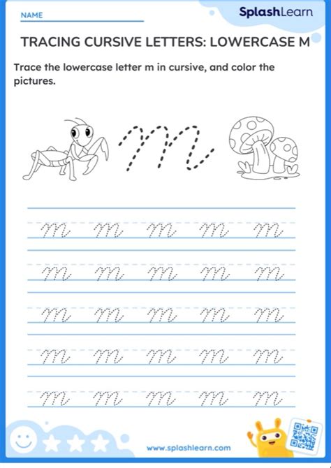 Tracing Cursive Letters: Lowercase M — Printable ELA Worksheet