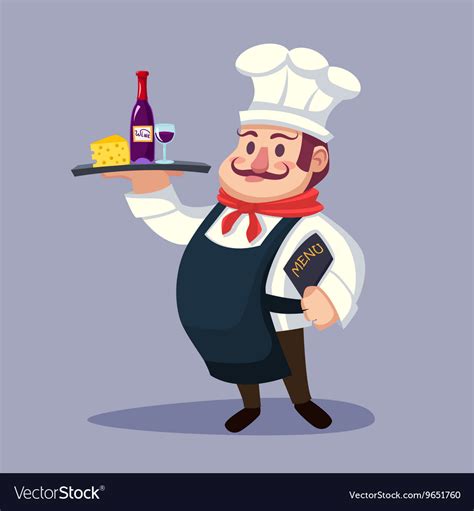 Funny cartoon chief cook character with delicious Vector Image