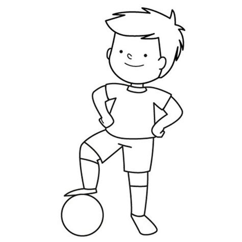 Niño jugando al fútbol con su pelota: dibujo para colorear e imprimir