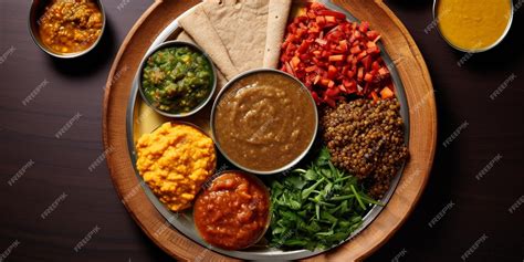 Premium Photo | Alluring Ethiopian Cuisine Flat Lay with Injera and Stews