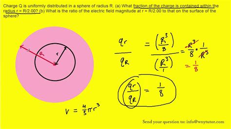 Charge q is uniformly distributed in a sphere of radius r - YouTube