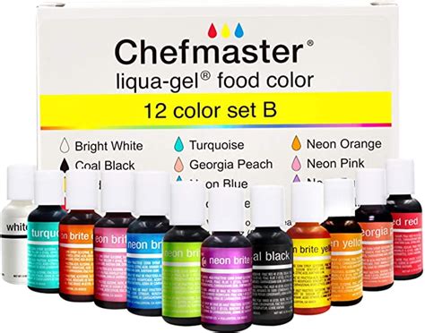 Amazon.com : Chefmaster: Liqua-Gel Food Coloring - 12 Color Set B ...