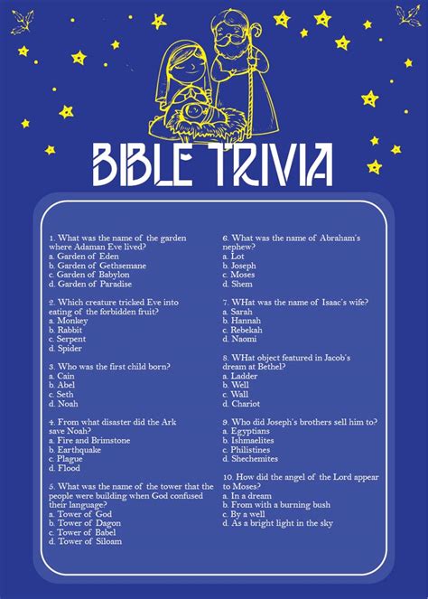 Free Printable Bible Trivia Questions And Answers Multiple Choice