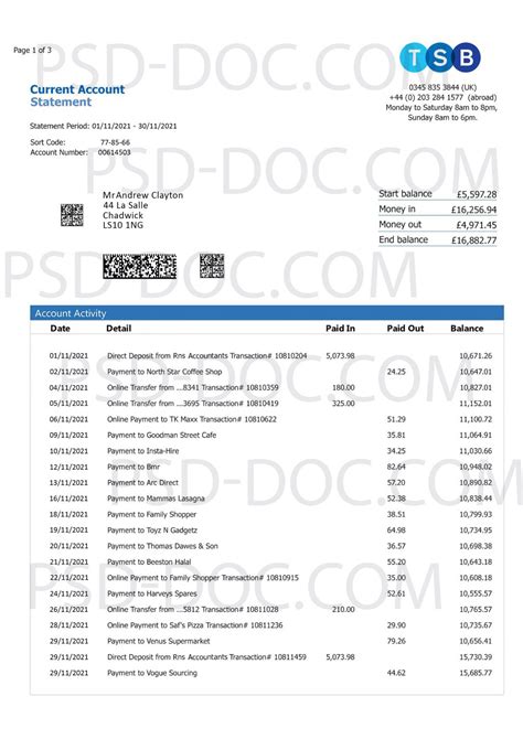 Bank statement UK - TSB - PSD Store