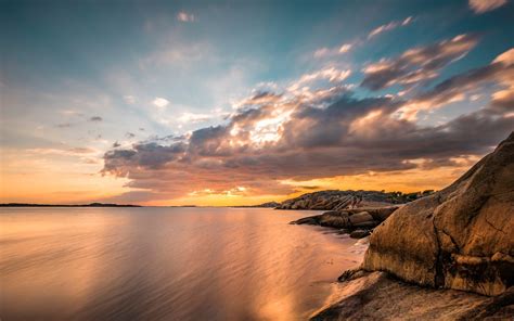 пейзаж природа море река вода океан камни горизонт небо облака красивые картинки фон обои ...