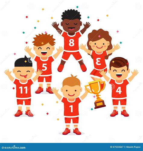 Children Sports Team Wins A Golden Cup Cartoon Vector | CartoonDealer ...