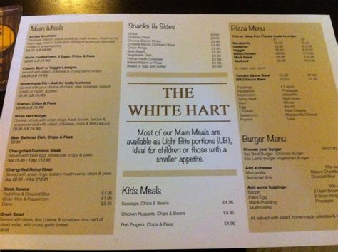 Menu at The White Hart pub & bar, Cheddar