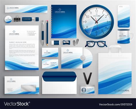 Blue business stationery set for your brand Vector Image