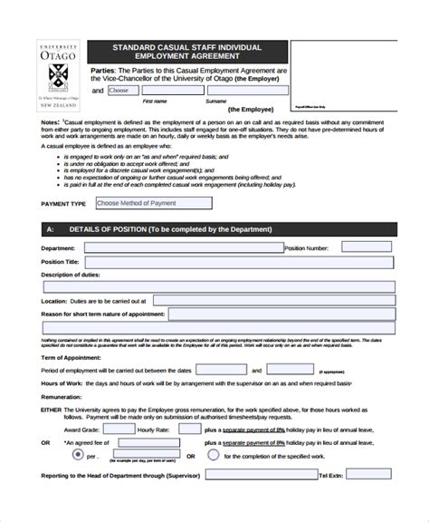 FREE 8+ Sample Casual Employment Agreement Templates in PDF | MS Word