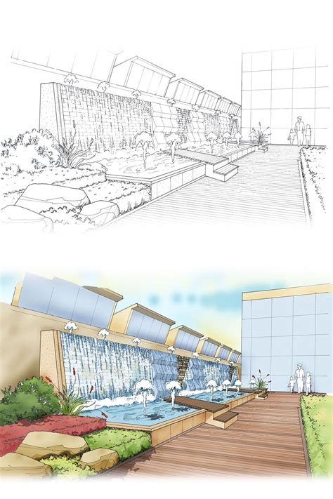 Perspective view of rooftop garden landscape design. Pen and digital media. | Landscape design ...