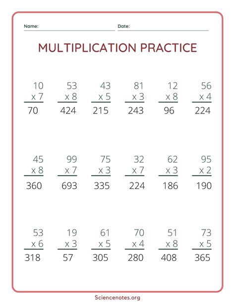 Single Digit Multiplication Worksheets