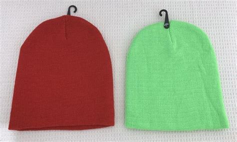 Lot of 2 New Unisex Knit Red & Green Winter Beanie Boggin Hats. No tags ...