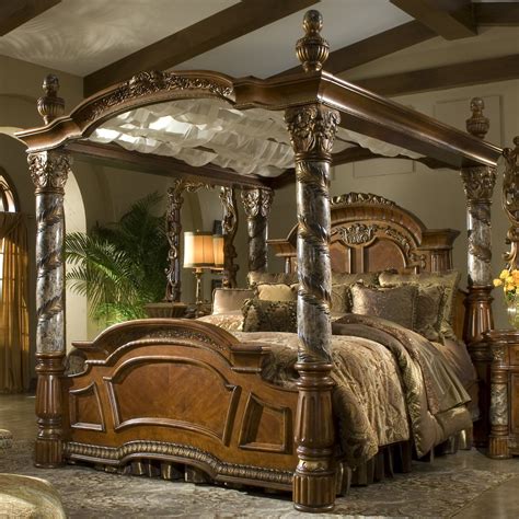Canopy Bed Frame Four Poster King : Lot Art Wood And Faux Leather King Size Four Poster Bed ...