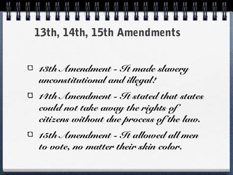 The Union army attempted to enforce the 13th, 14th, and 15th amendments into the Reconstruction ...