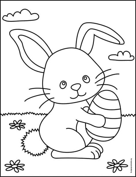 Easy How to Draw the Easter Bunny Tutorial Video and Easter Bunny Coloring Page | Bunny coloring ...