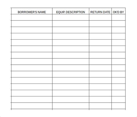 Printable Equipment Sign Out Sheet Template - Free Printable Template