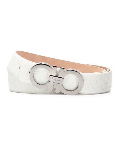 Salvatore Ferragamo Double-Gancini Leather Belt, White