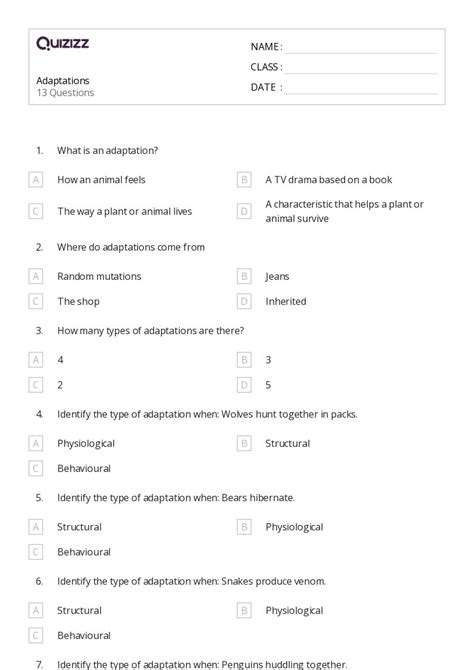 50+ animal adaptations worksheets on Quizizz | Free & Printable