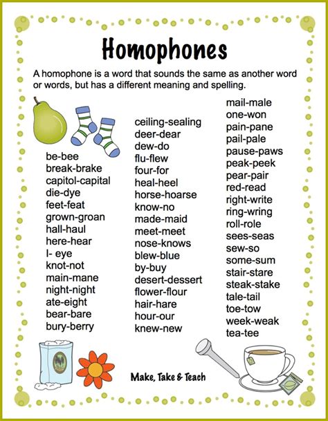 Homophones Activity - Make Take & Teach