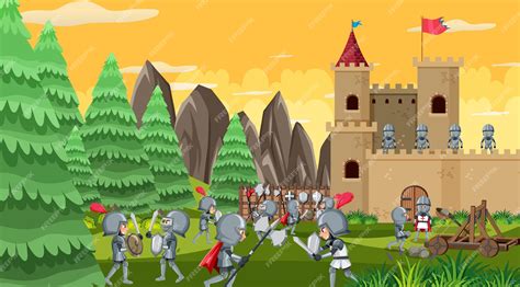 Premium Vector | Medieval war cartoon scene