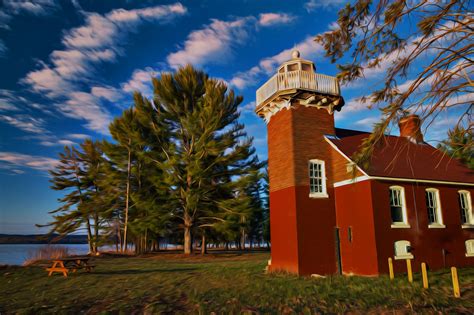 Sand Point Lighthouse off Keweenaw Bay in Michigan's Upper Peninsula ...